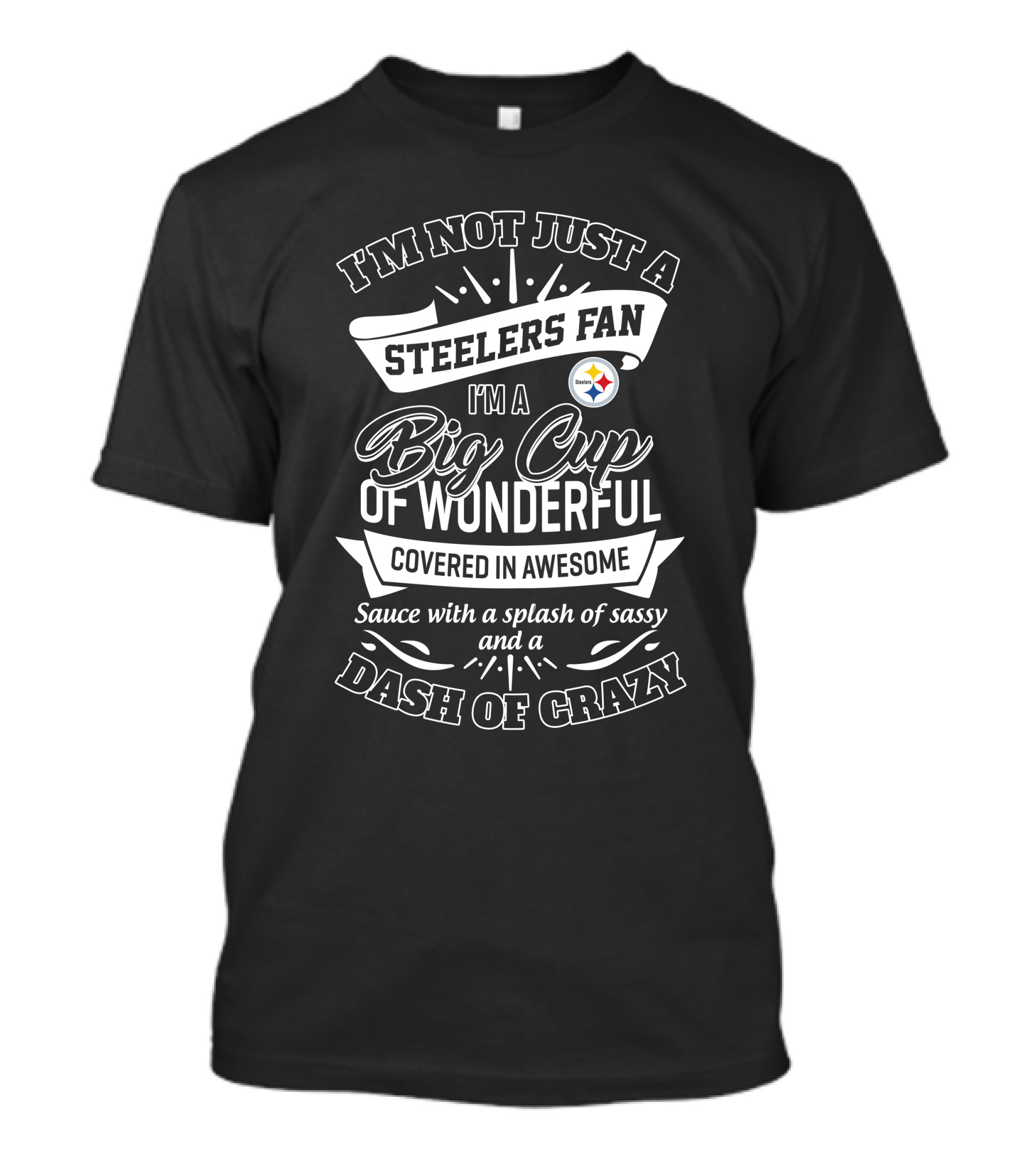 Steelers Fan I'm A Big Cup Of Wonderful Covered In Awesome Sauce With A Splash Of Sassy And A Dash Of Crazy T-Shirt