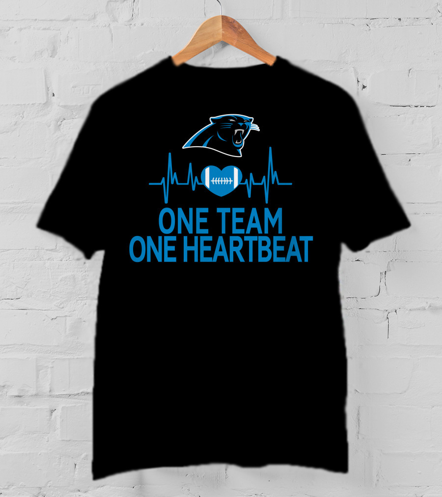 Carolina Panthers One Team One Heartbeat Football Logo Heartbeat T-Shirt