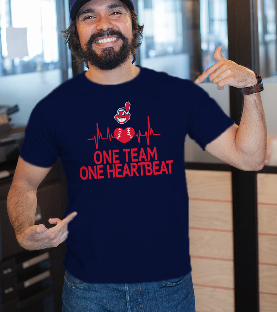 Cleveland Indians One Team One Heartbeat Baseball Heartbeat Line Chief Wahoo T-Shirt