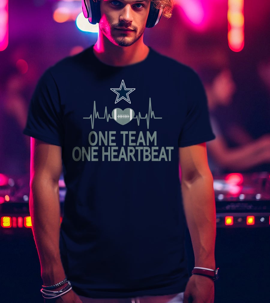 Dallas Cowboys Star Heartbeat Football One Team One Heartbeat T-Shirt