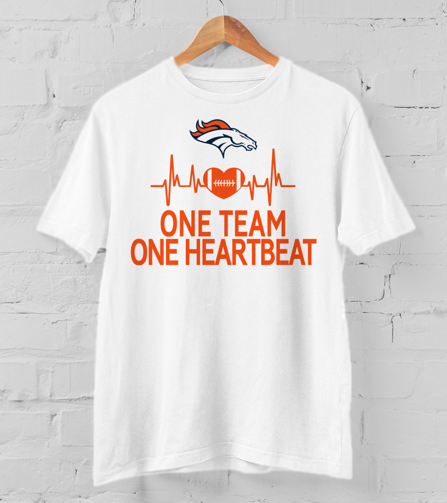 Denver Broncos One Team One Heartbeat Heartbeat Heart Football T-Shirt