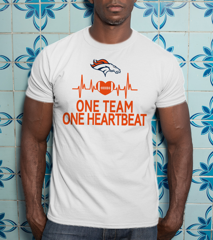 Denver Broncos One Team One Heartbeat Heartbeat Heart Football T-Shirt