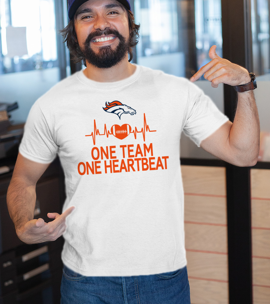 Denver Broncos One Team One Heartbeat Heartbeat Heart Football T-Shirt