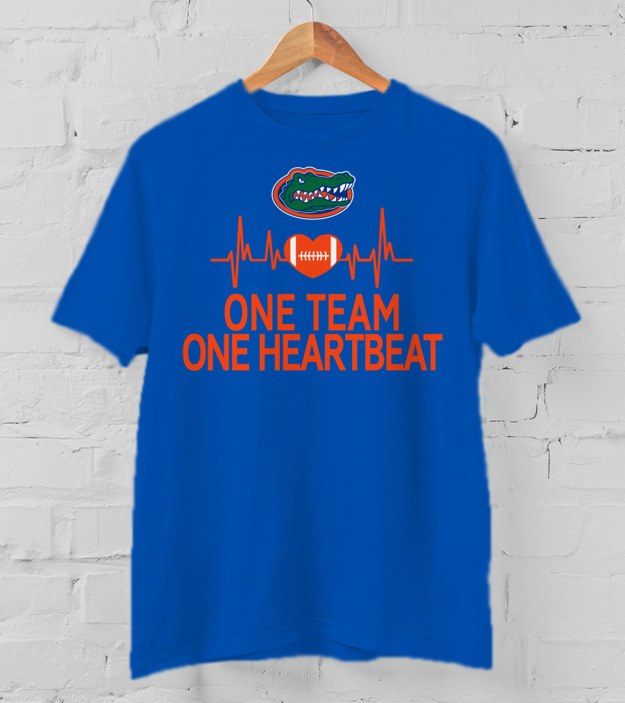 Florida Gators One Team One Heartbeat Football Logo And Heartbeat Line T-Shirt