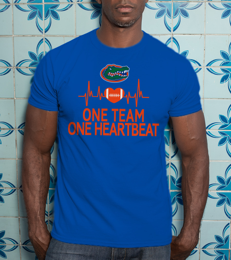 Florida Gators One Team One Heartbeat Football Logo And Heartbeat Line T-Shirt