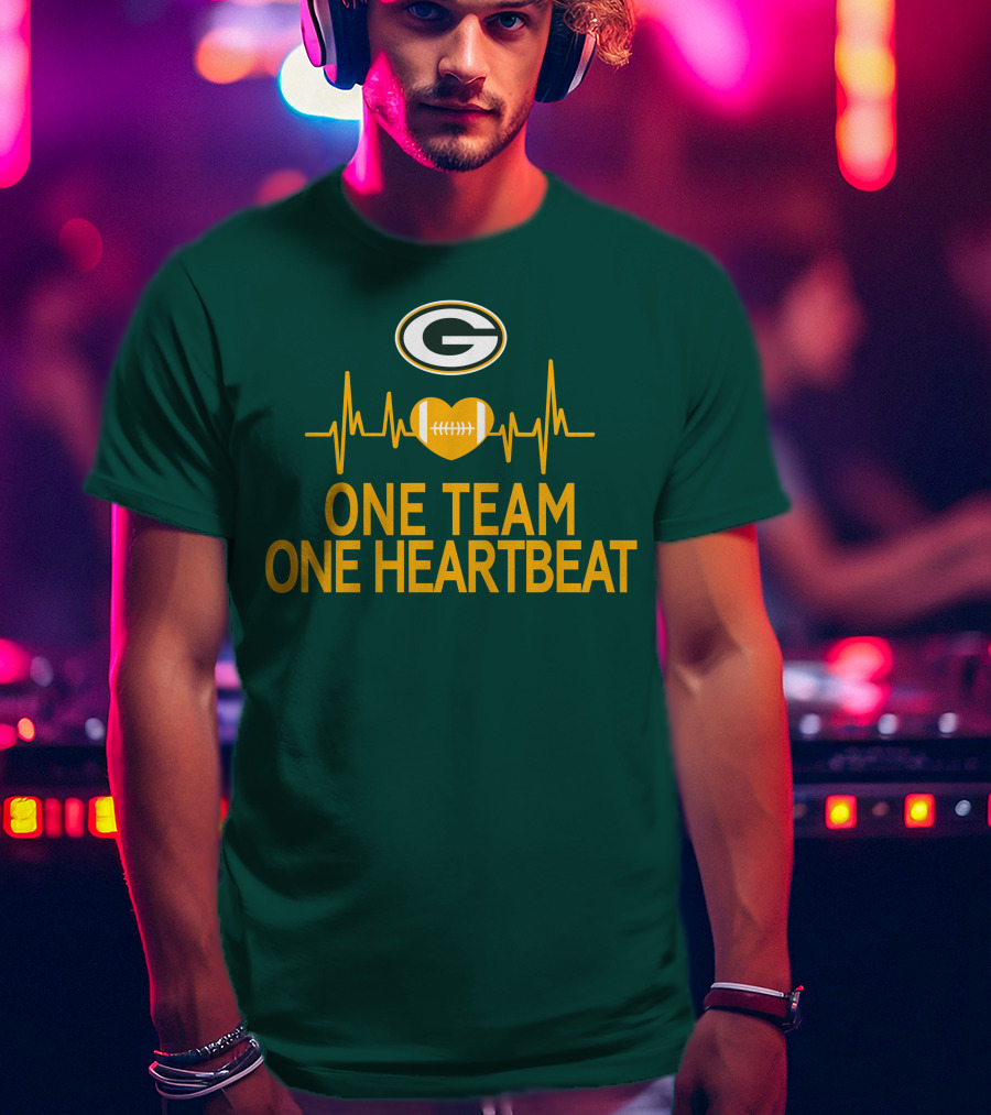 Green Bay Packers Logo Heartbeat Football One Team One Heartbeat T-Shirt