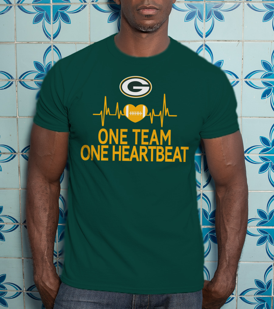 Green Bay Packers Logo Heartbeat Football One Team One Heartbeat T-Shirt