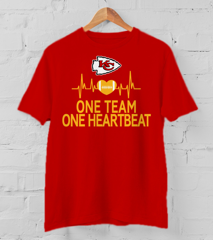 Kansas City Chiefs KC Logo Heartbeat Football One Team One Heartbeat T-Shirt