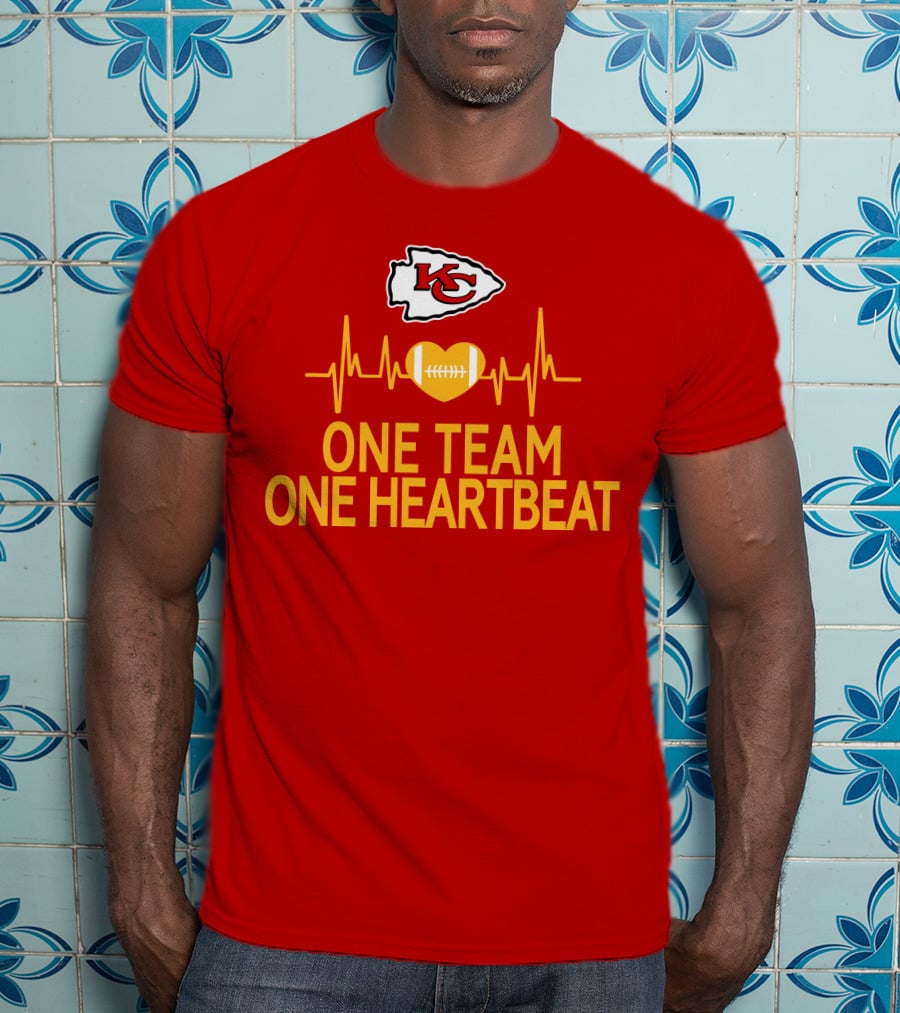Kansas City Chiefs KC Logo Heartbeat Football One Team One Heartbeat T-Shirt