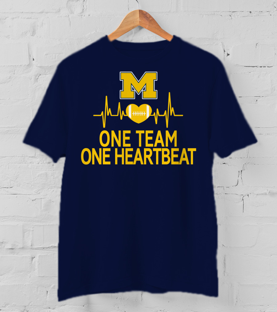 M Michigan Wolverines Football One Team One Heartbeat T-Shirt