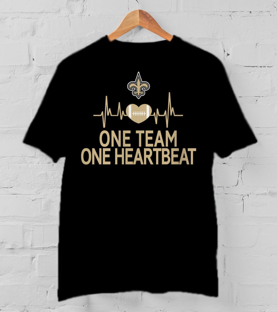 New Orleans Saints One Team One Heartbeat Fleur-de-Lis Heartbeat Football T-Shirt