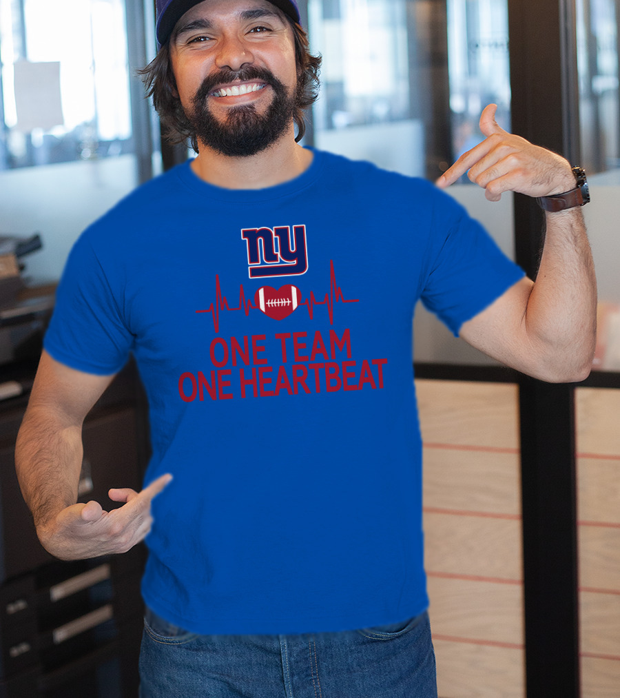 New York Giants NY One Team One Heartbeat Football Heartbeat Line T-Shirt