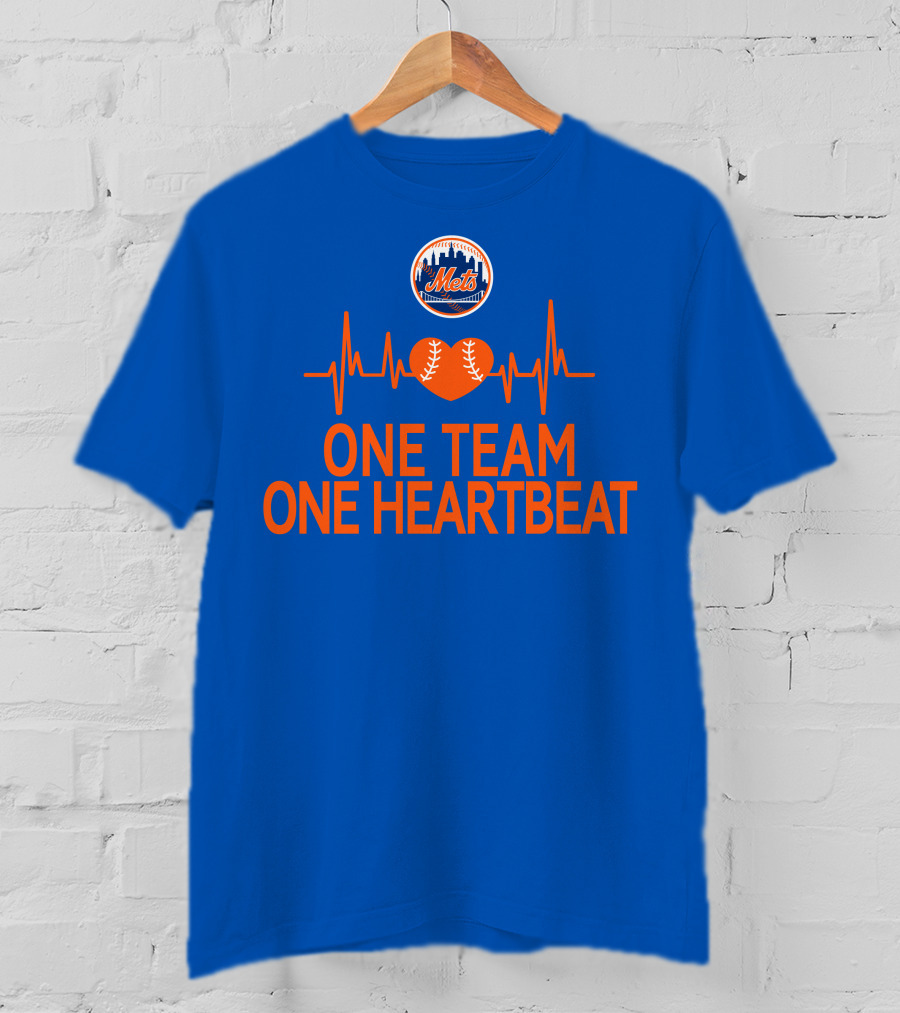 New York Mets One Team One Heartbeat Heartbeat Baseball T-Shirt
