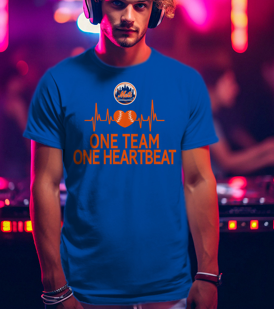 New York Mets One Team One Heartbeat Heartbeat Baseball T-Shirt