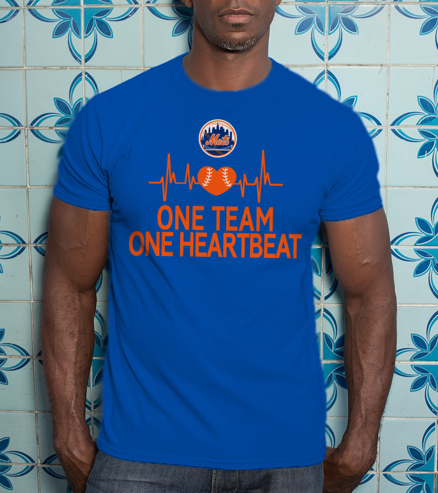 New York Mets One Team One Heartbeat Heartbeat Baseball T-Shirt