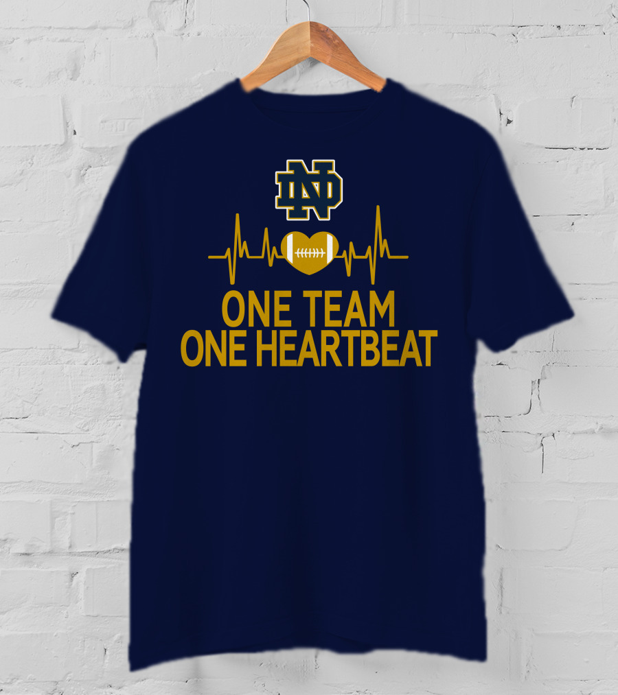 Notre Dame Fighting Irish One Team One Heartbeat Heartbeat Football T-Shirt