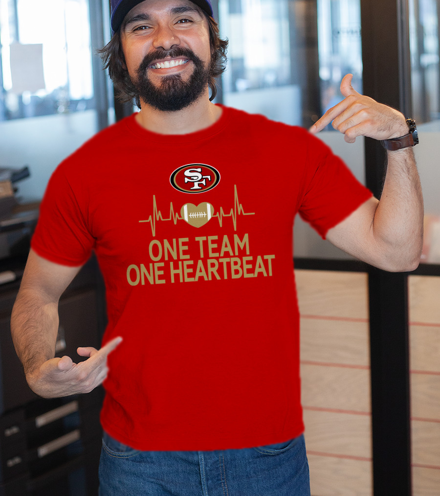 San Francisco 49ers SF Logo Heartbeat Football One Team One Heartbeat T-Shirt
