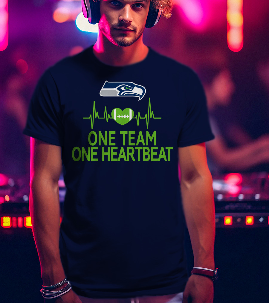Seattle Seahawks Logo One Team One Heartbeat Football Heartbeat T-Shirt