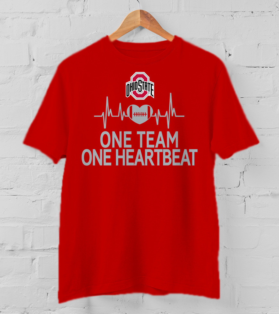 Ohio State Buckeyes Logo One Team One Heartbeat Football Heartbeat Line T-Shirt