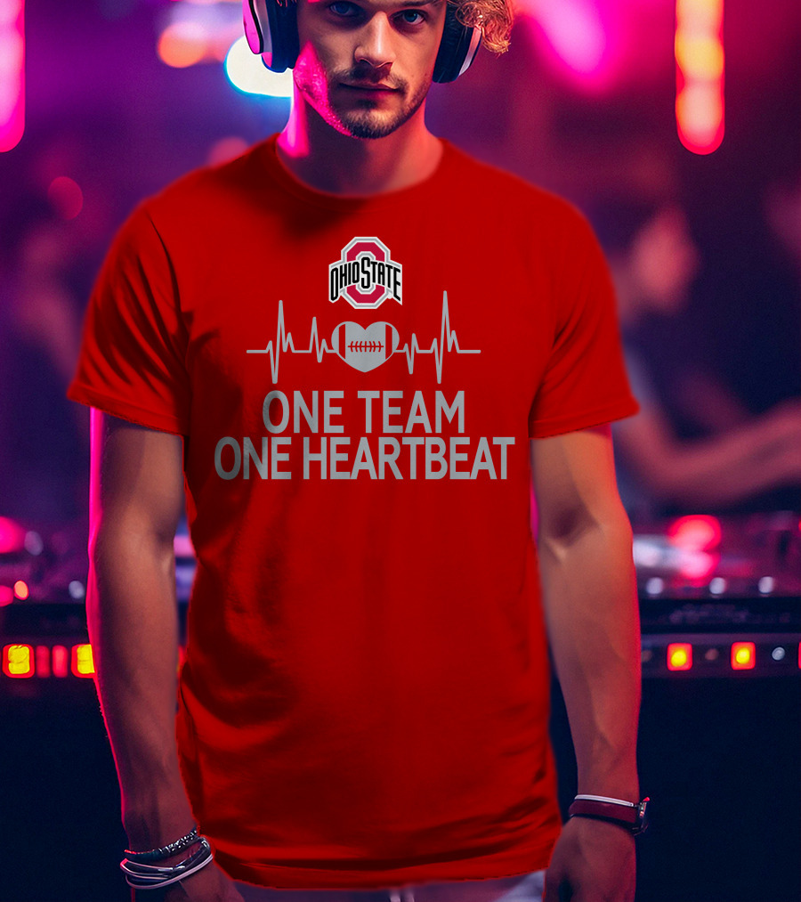 Ohio State Buckeyes Logo One Team One Heartbeat Football Heartbeat Line T-Shirt