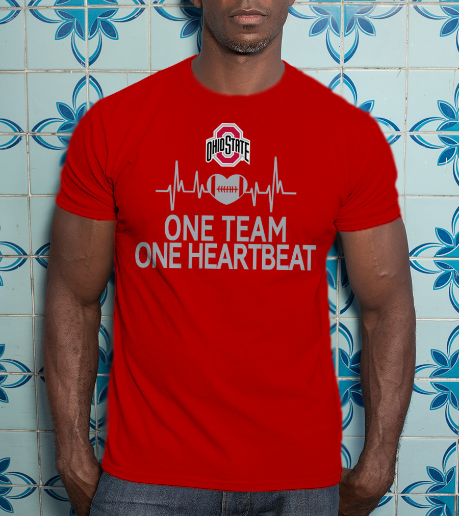 Ohio State Buckeyes Logo One Team One Heartbeat Football Heartbeat Line T-Shirt