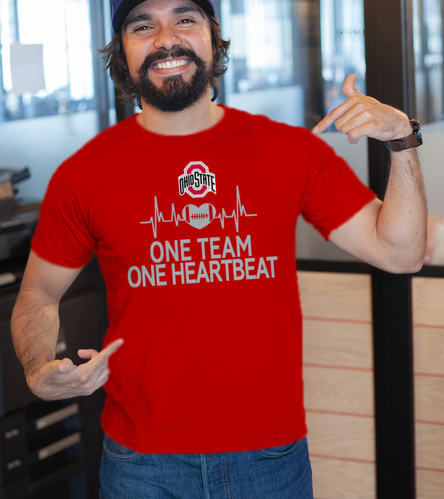 Ohio State Buckeyes Logo One Team One Heartbeat Football Heartbeat Line T-Shirt