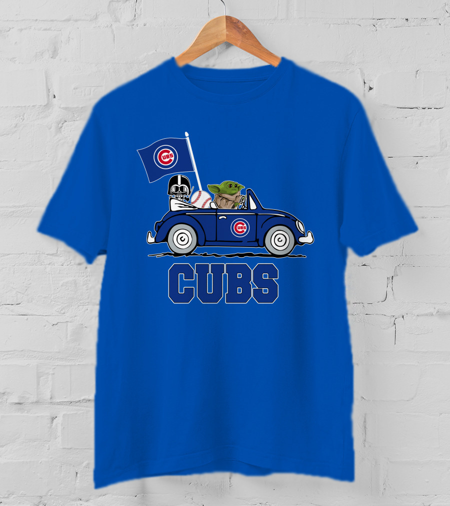 Chicago Cubs Darth Vader Baby Yoda Driving Star Wars Crossover T-Shirt