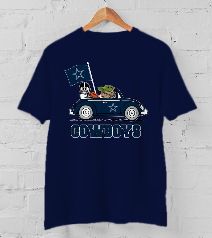 Dallas Cowboys Darth Vader Baby Yoda Driving Star Wars Cowboys Car T-Shirt