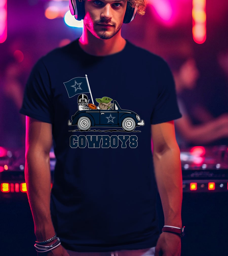 Dallas Cowboys Darth Vader Baby Yoda Driving Star Wars Cowboys Car T-Shirt