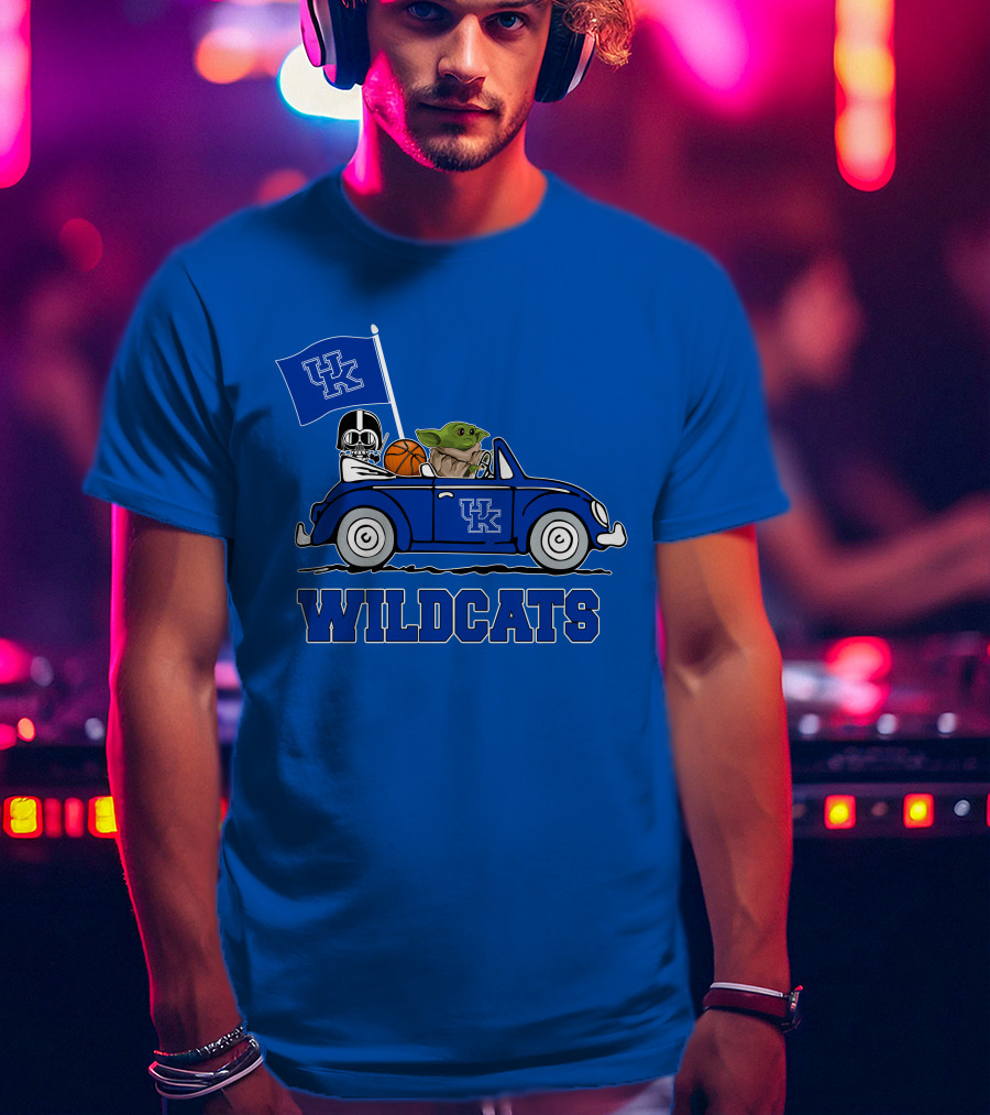 Kentucky Wildcats Darth Vader Baby Yoda Driving UK Flag Basketball Car T-Shirt