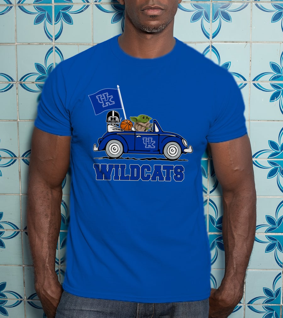 Kentucky Wildcats Darth Vader Baby Yoda Driving UK Flag Basketball Car T-Shirt