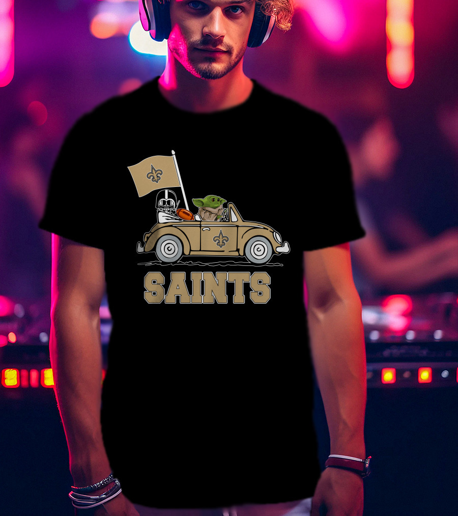 New Orleans Saints Darth Vader Baby Yoda Car Star Wars Driving T-Shirt