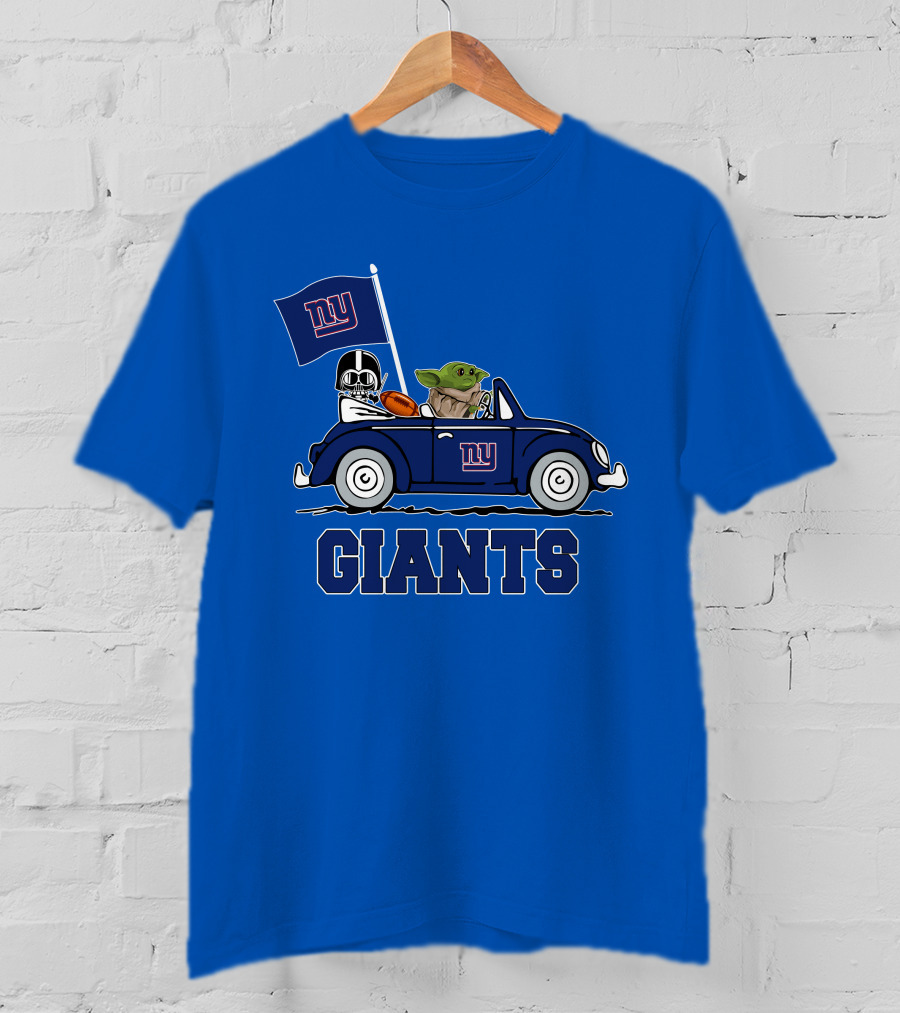 New York Giants Darth Vader Baby Yoda NY Giants Flag Car Star Wars T-Shirt