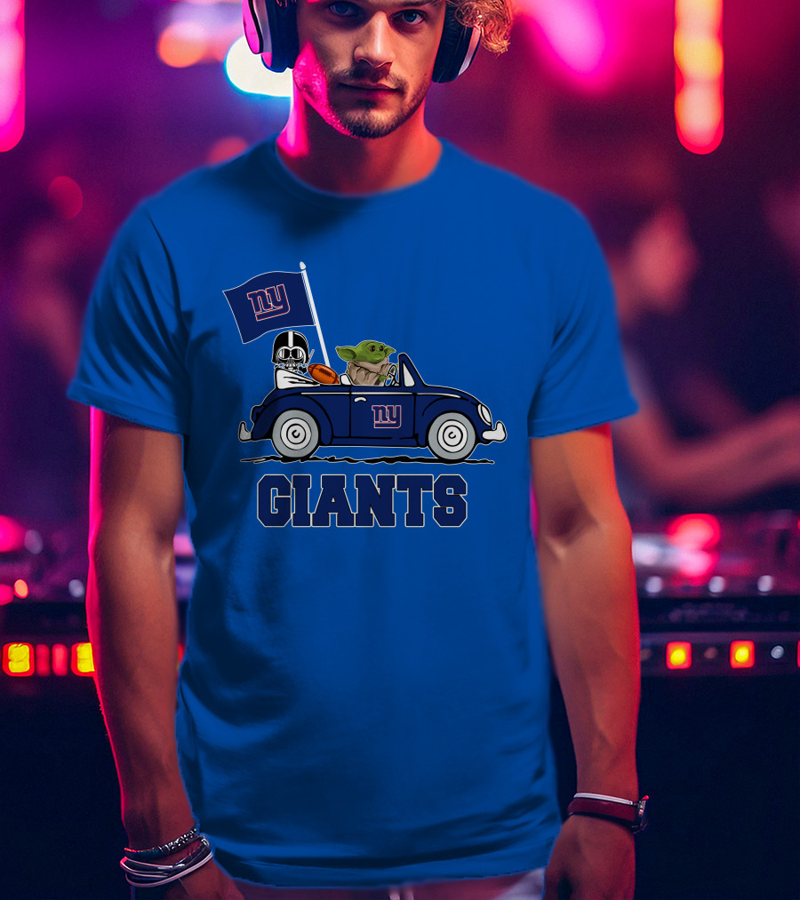 New York Giants Darth Vader Baby Yoda NY Giants Flag Car Star Wars T-Shirt