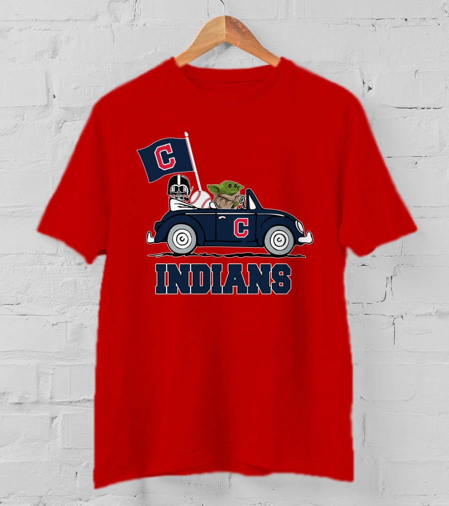 Cleveland Indians Baby Yoda Darth Vader Car Star Wars T-Shirt
