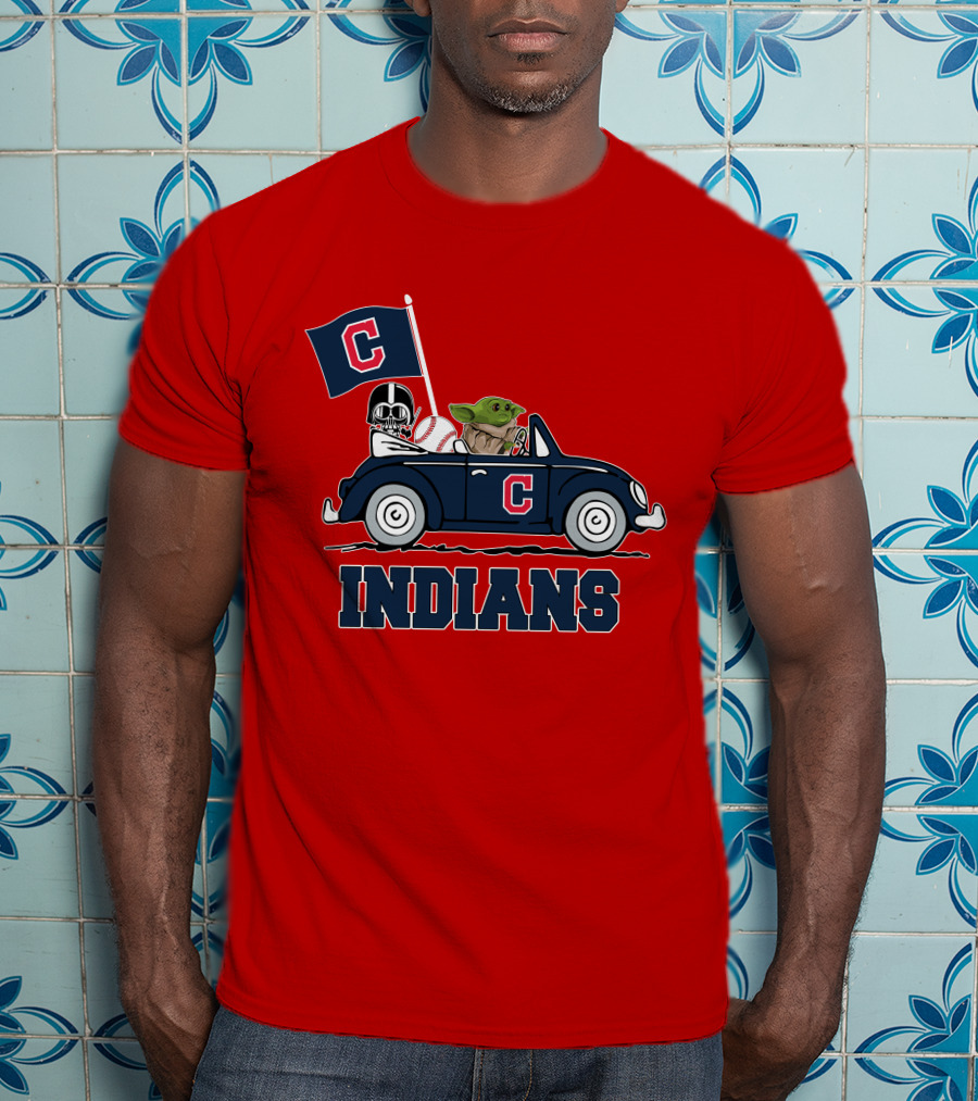 Cleveland Indians Baby Yoda Darth Vader Car Star Wars T-Shirt