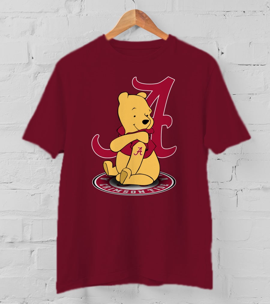 Alabama Crimson Tide Pooh Bear Sitting With Crimson T-Shirt