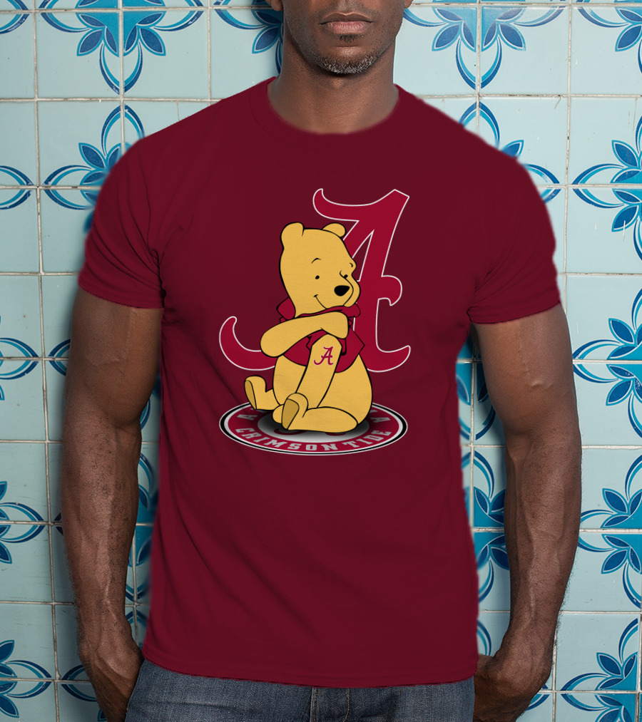 Alabama Crimson Tide Pooh Bear Sitting With Crimson T-Shirt