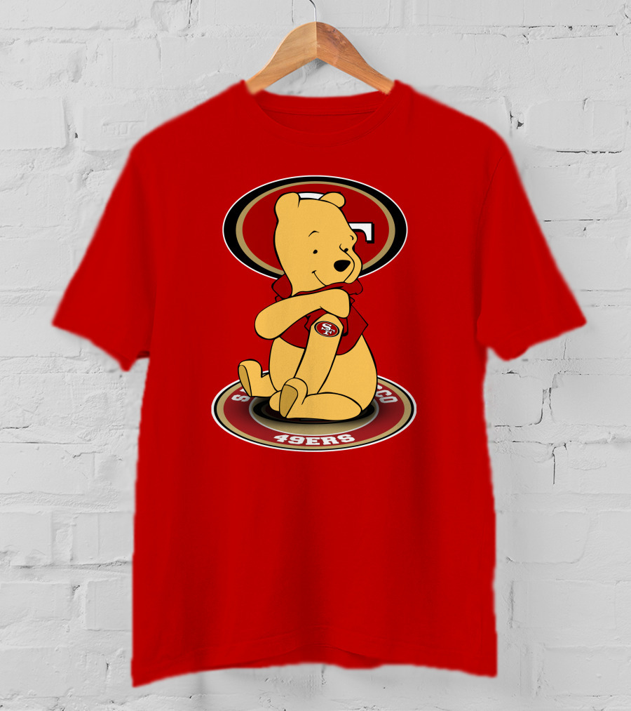 San Francisco 49ers Winnie The Pooh Logo Sitting With SF Patch T-Shirt