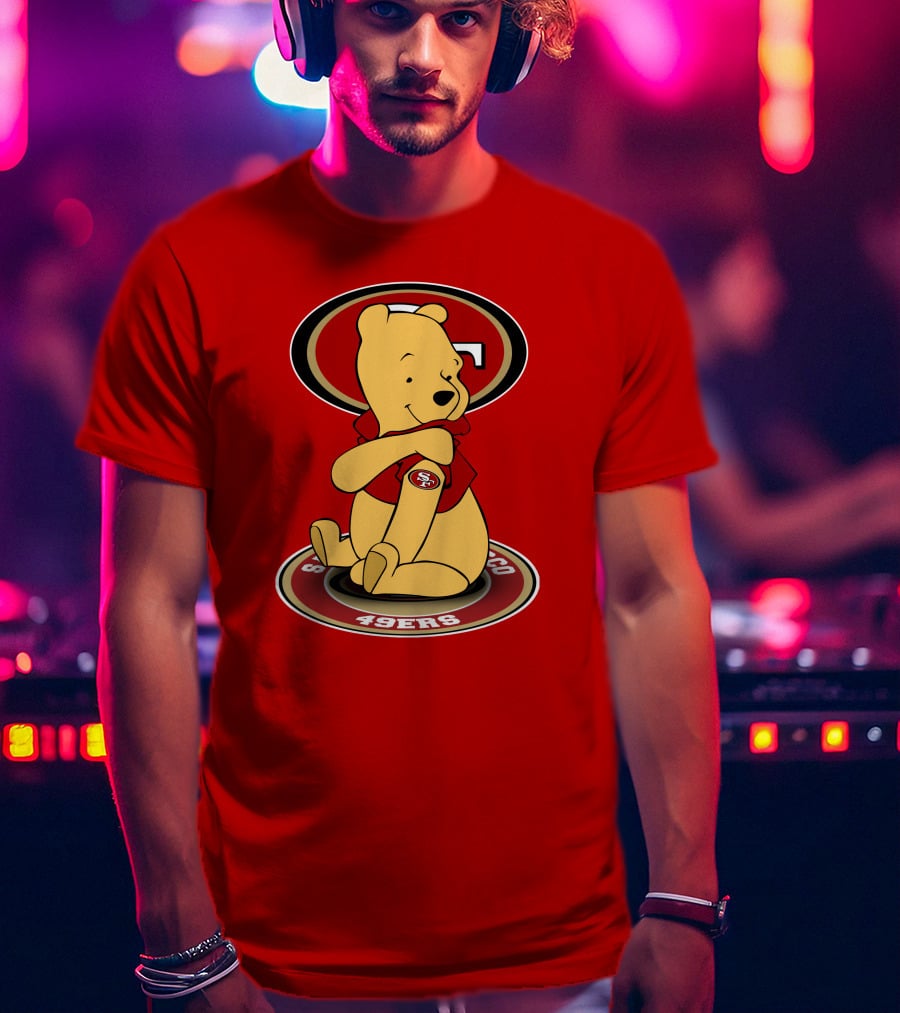 San Francisco 49ers Winnie The Pooh Logo Sitting With SF Patch T-Shirt
