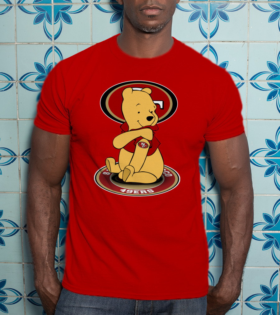 San Francisco 49ers Winnie The Pooh Logo Sitting With SF Patch T-Shirt