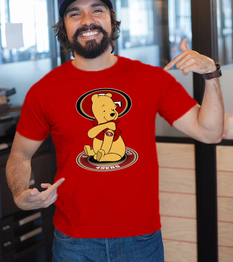 San Francisco 49ers Winnie The Pooh Logo Sitting With SF Patch T-Shirt