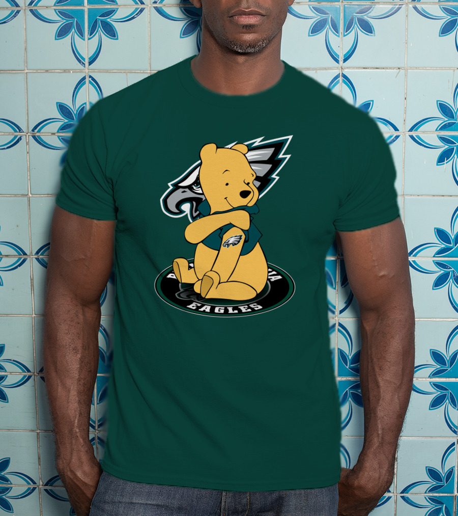 Philadelphia Eagles Winnie The Pooh Sitting In Front Of Team T-Shirt