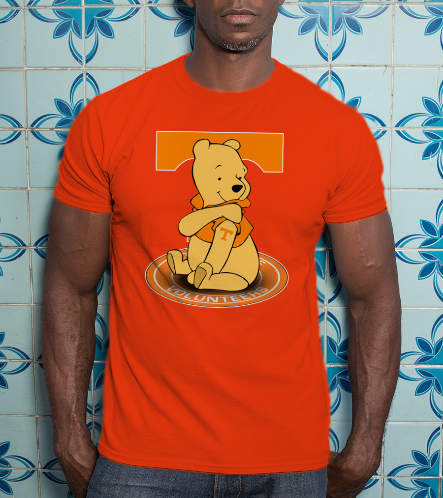 Tennessee Volunteers Winnie The Pooh Sitting With Orange T-Shirt And Big T T-Shirt