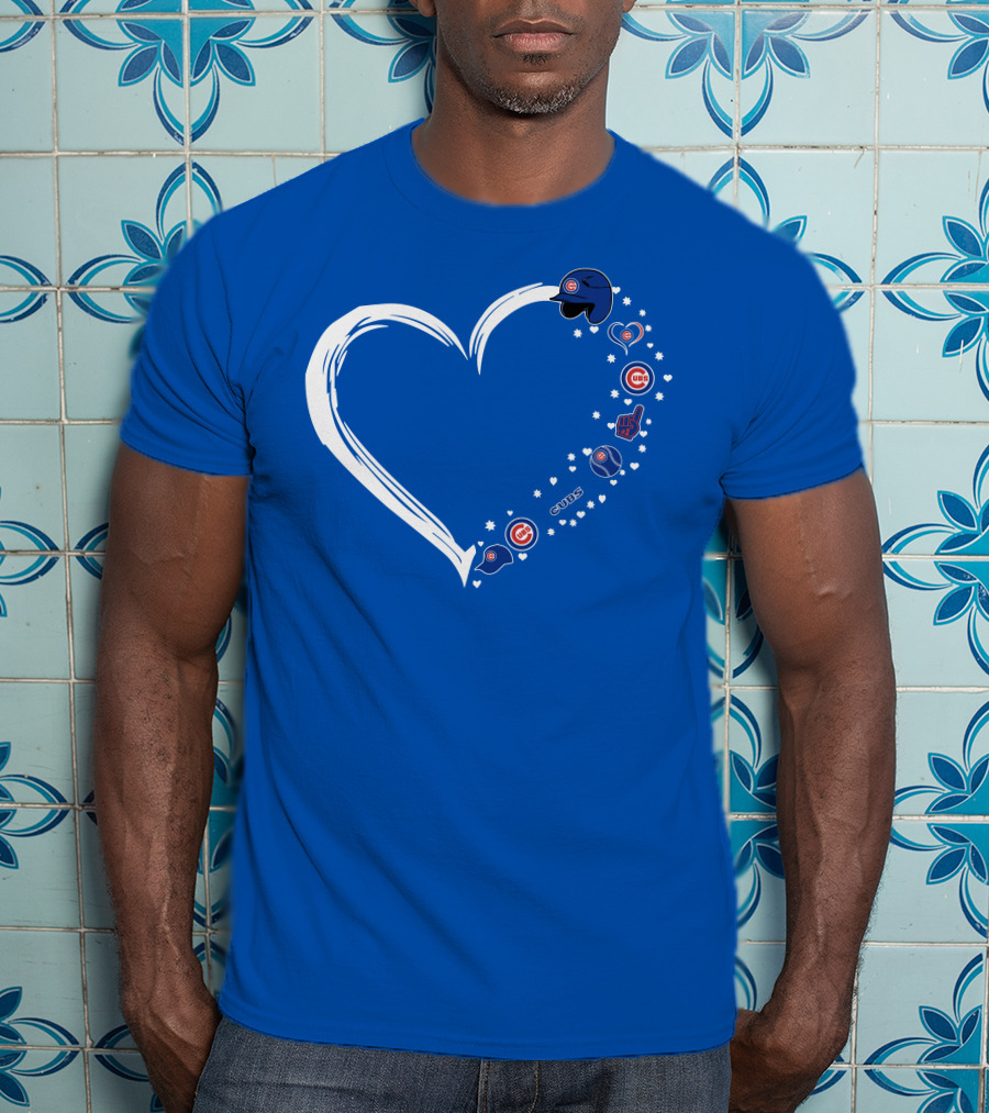 Chicago Cubs Heart Design With Helmets T-Shirt