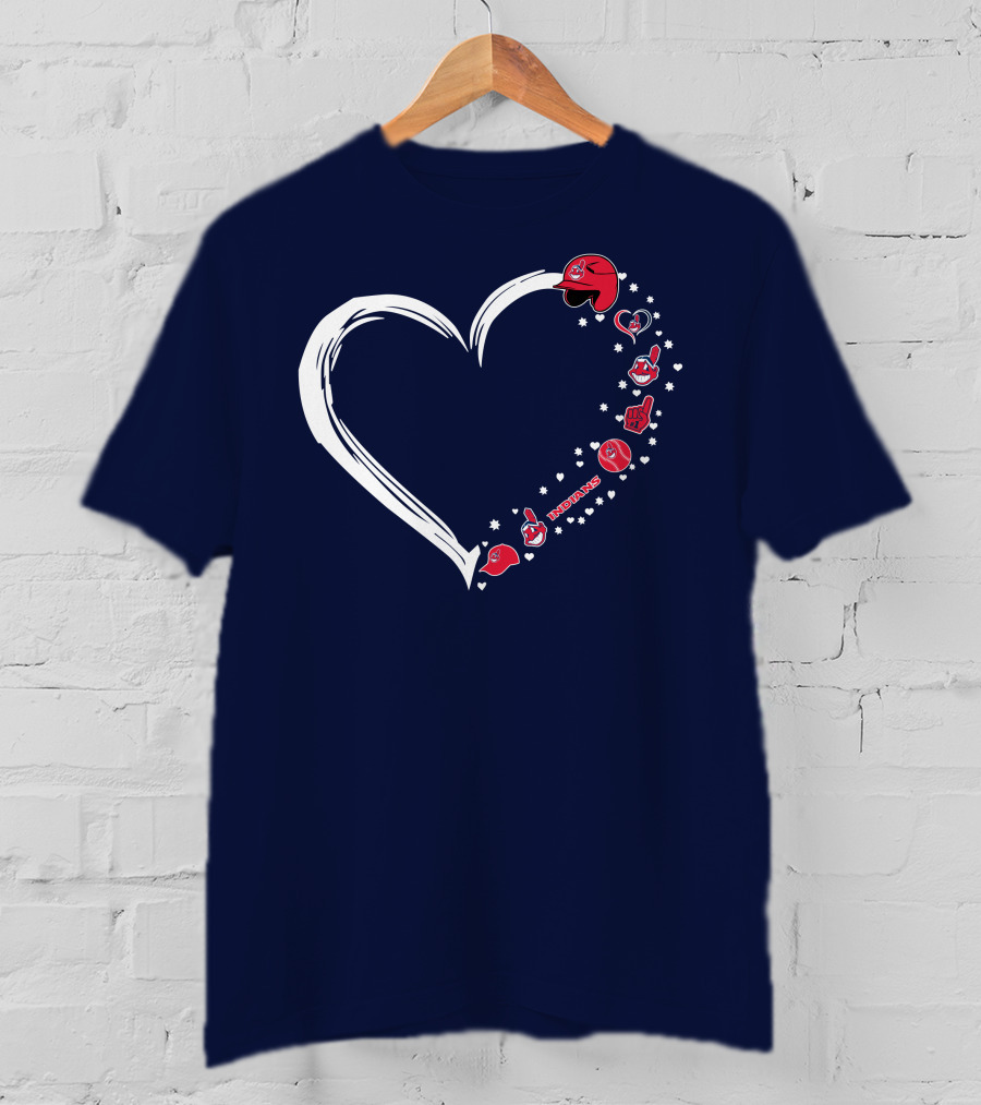 Cleveland Indians Fan Heart With Helmets And Stars T-Shirt