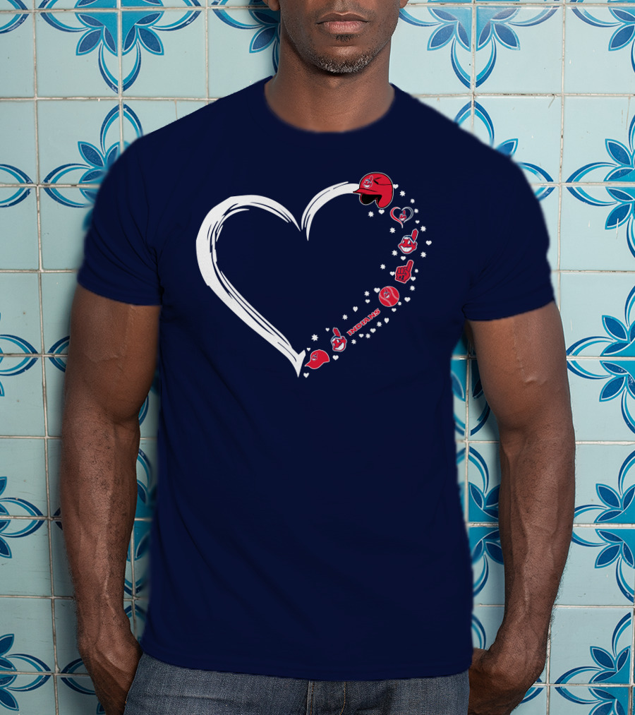 Cleveland Indians Fan Heart With Helmets And Stars T-Shirt