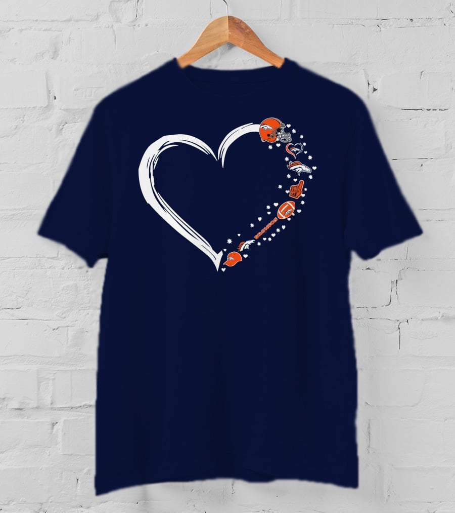 Heart-Shaped Denver Broncos Fan Love Icons And Helmet T-Shirt