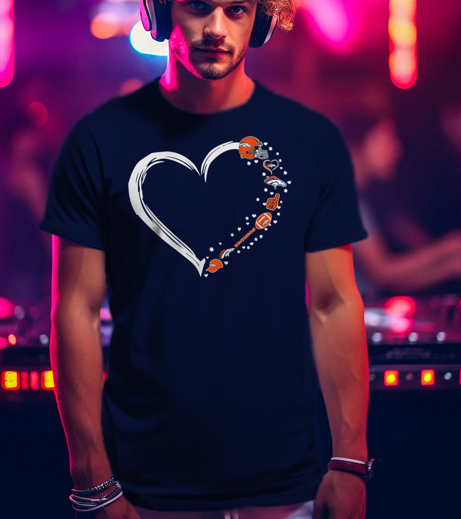 Heart-Shaped Denver Broncos Fan Love Icons And Helmet T-Shirt