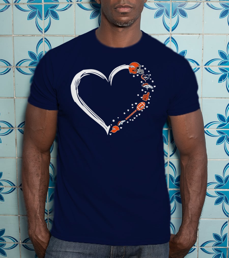 Heart-Shaped Denver Broncos Fan Love Icons And Helmet T-Shirt